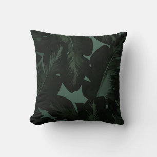 Green & Black Chic Tropical Leaves Chic Island Cushion