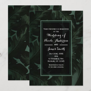 Green & Black Chic Tropical Leaves Wedding Invitation