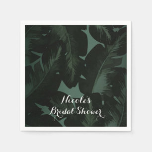 Green & Black Chic Tropical Leaves Wedding Napkin