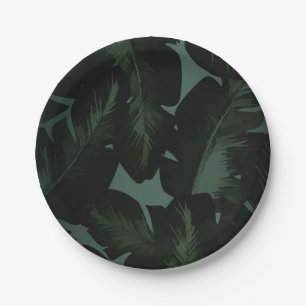 Green & Black Chic Tropical Leaves Wedding Paper Plate