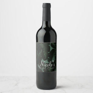 Green & Black Chic Tropical Leaves Wedding Wine Wine Label