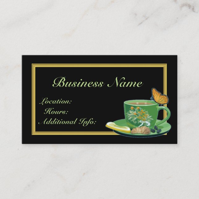 Green & Black Coffee Cup Business Card (Front)