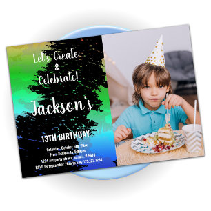 Green Black Colours Paint Birthday With Photo Invitation