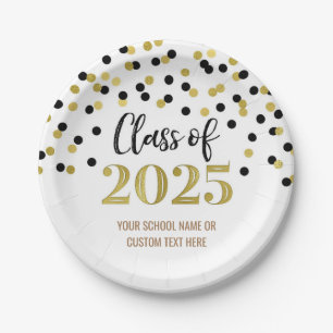 Green Black Confetti Graduation 2025 Paper Plate