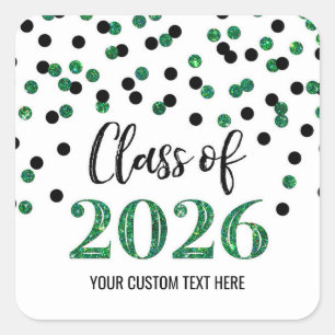 Green Black Confetti Graduation 2026 Square Sticker