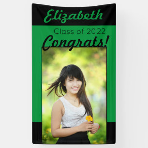Green & Black Congrats One Photo Graduation Party Banner