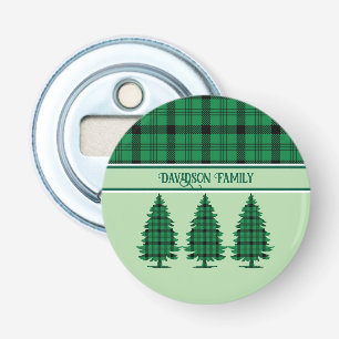 Green Black Cosy Tartan Pine Trees Bottle Opener