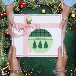 Green Black Cosy Tartan Pine Trees Classic Round Sticker