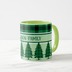 Green Black Cosy Tartan Pine Trees Mug