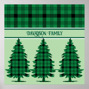Green Black Cosy Tartan Pine Trees Poster