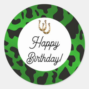 Green & Black Cow Spots Birthday Classic Round Sticker