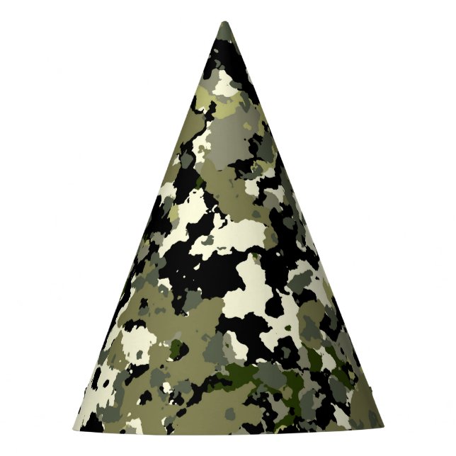 Green Black Cream Camouflage Birthday Party Hat (Front)