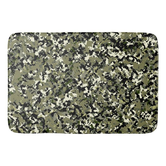 Green Black Cream Camouflage Pattern Print Bath Mat (Front)