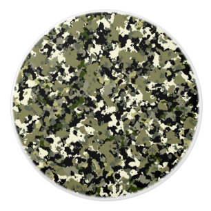 Green Black Cream Camouflage Pattern Print Ceramic Knob