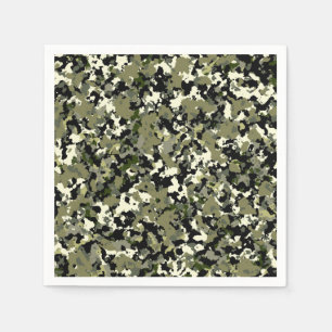 Green Black Cream Camouflage Pattern Print Napkin