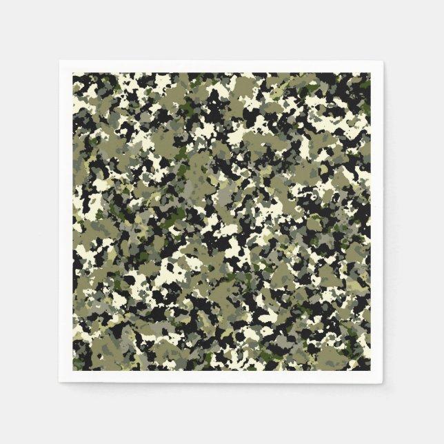 Green Black Cream Camouflage Pattern Print Napkin (Front)
