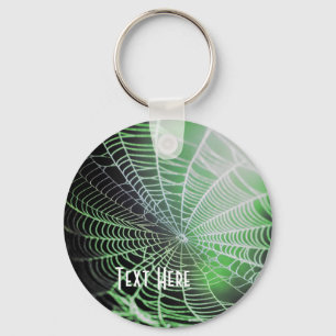 Green Black Creepy Spooky Spider Web Key Ring