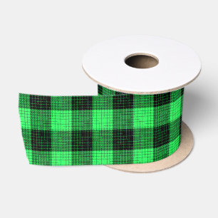 Green Black Crosshatch Buffalo Check Satin Ribbon