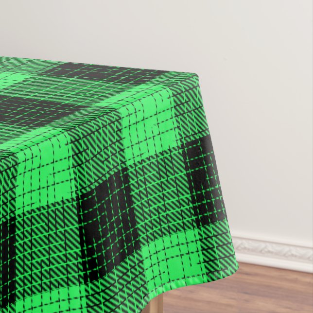  Green Black Crosshatch Buffalo Check Tablecloth (In Situ)