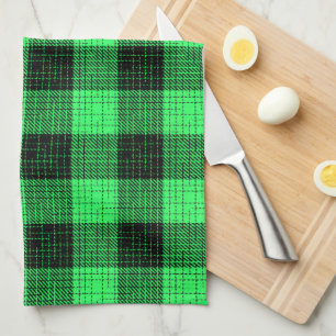 Green Black Crosshatch Buffalo Check Tea Towel
