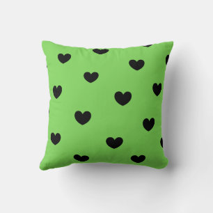 Green Black Cute Cosy Modern Romantic Chic Heart Cushion