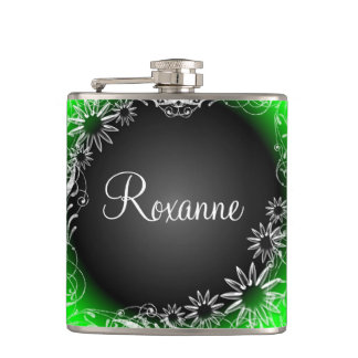 Green black daisy floral fade custom flask