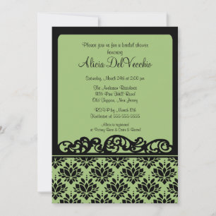 Green & Black Damask Bridal Shower Invitation