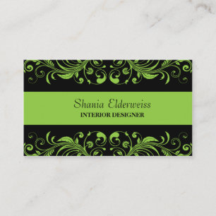 Green & Black Damask Business Card