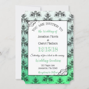 Green Black Damask Classy Wedding invitations