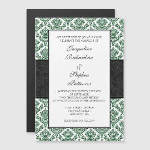 Green Black Damask Magnetic Wedding Invites