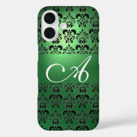 GREEN BLACK DAMASK MONOGRAM Floral