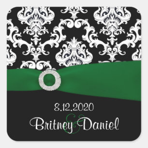 Green & Black Damask Wedding Envelope Seals
