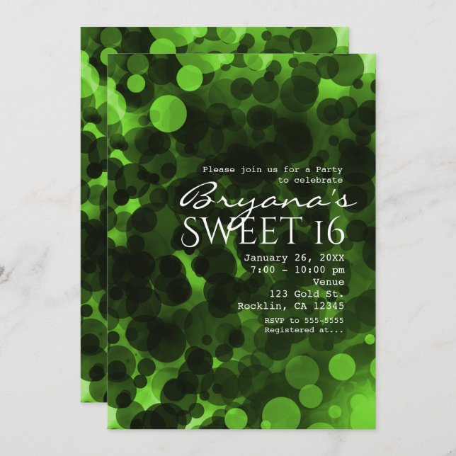 Green & Black Dots Modern Chic Party Invitations (Front/Back)