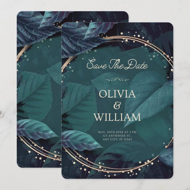 Green Black Elegant Save The Date Invitation (Front/Back)