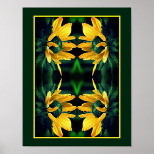 Green Black Eyed Susan Abstract Flower Art  Poster