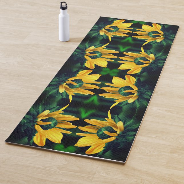 Green Black Eyed Susan Abstract Flower Art  Yoga Mat (In Situ)