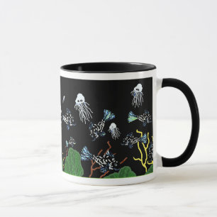 Green Black Fish Jellyfish Coral Mug