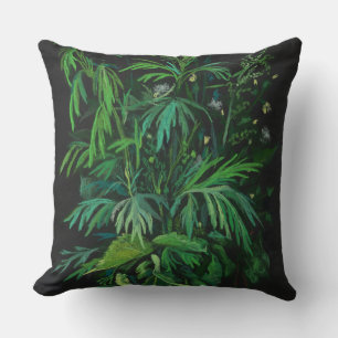 Green & Black, floral art, summer greenery, pastel Cushion