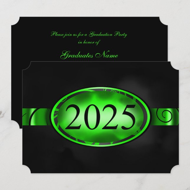Green & Black Floral Button 2025 Graduation Party Invitation (Front/Back)