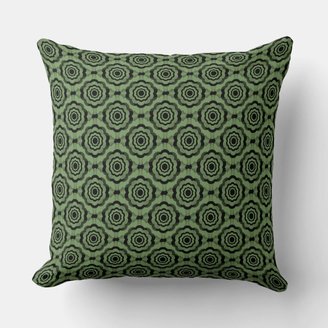 Green Black Flower Seamless Pattern Cushion (Front)