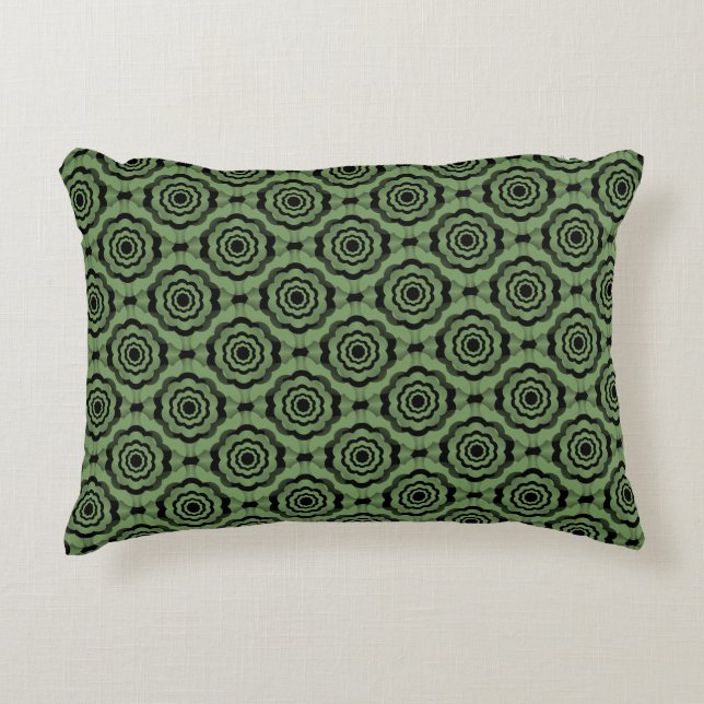 Green Black Flower Seamless Pattern Decorative Cushion (Front)