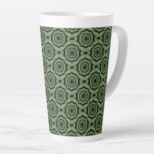 Green Black Flower Seamless Pattern Latte Mug (Right Angle)