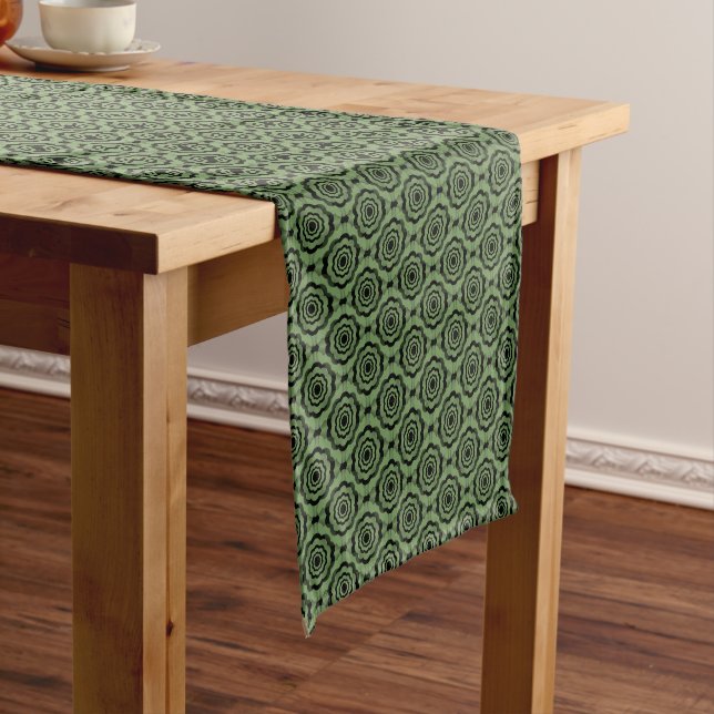 Green Black Flower Seamless Pattern Short Table Runner (In Situ)