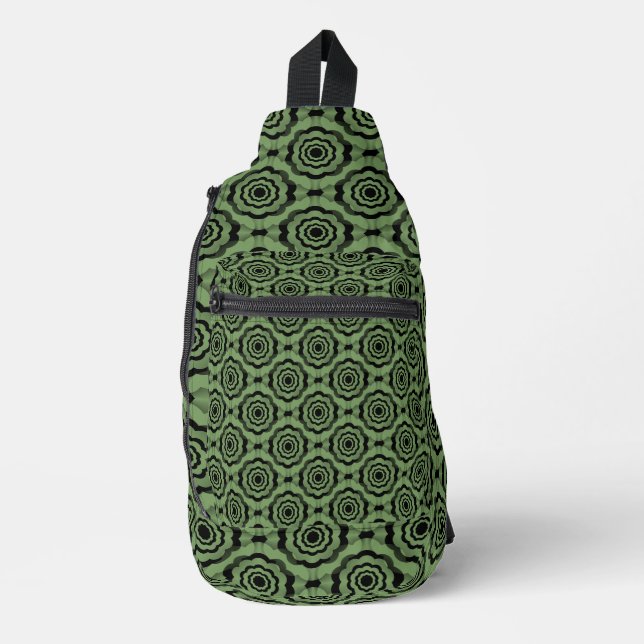 Green Black Flower Seamless Pattern Sling Bag (Front)