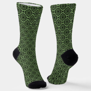 Green Black Flower Seamless Pattern Socks