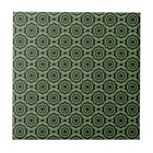 Green Black Flower Seamless Pattern Tile (Front)
