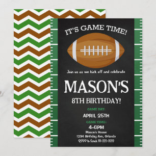 Green Black Football Birthday Party Invitation