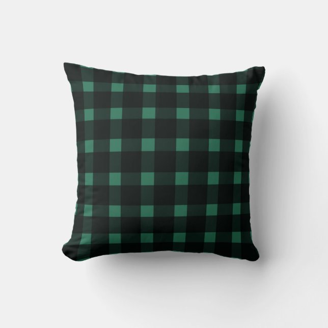 Green Black Gingham Pattern  Cushion (Front)