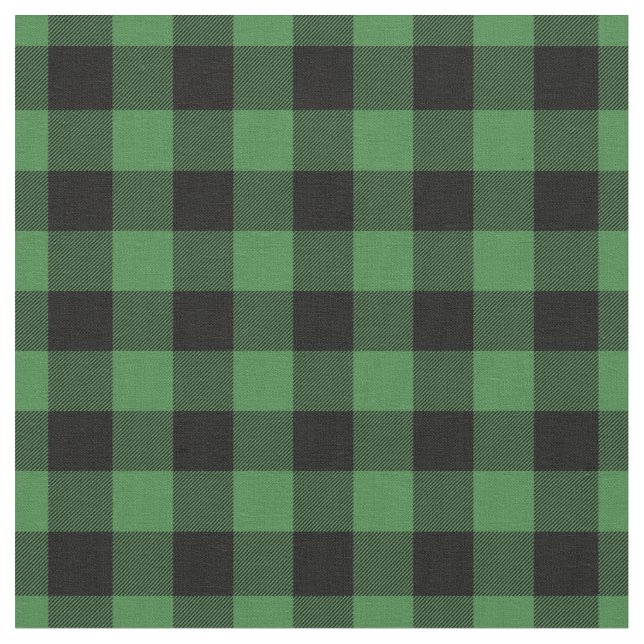 Green & Black Gingham Plaid Fabric (Close Up)