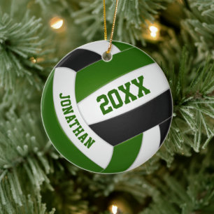 Green black girls boys team colours volleyball ceramic tree decoration